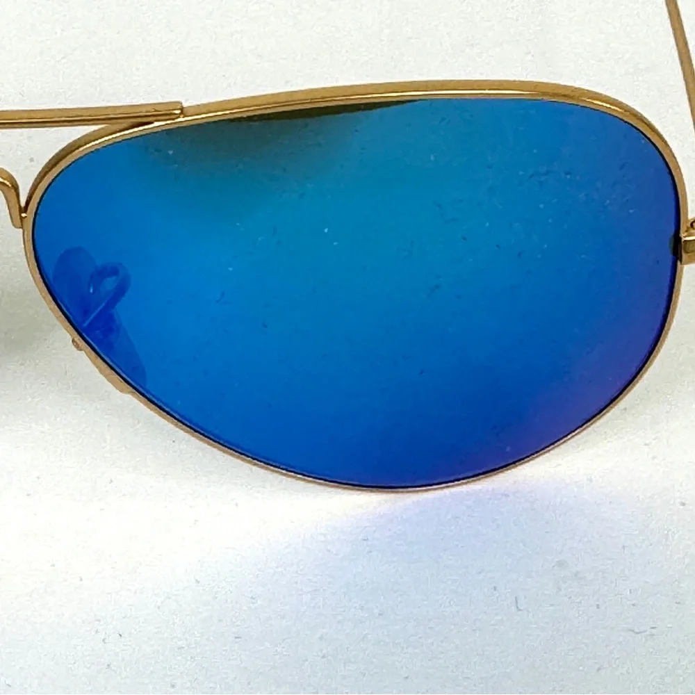RAY BAN Polarized Sunglasses NEW RB3025 Aviator Large Metal Flash Lens Blue Gold